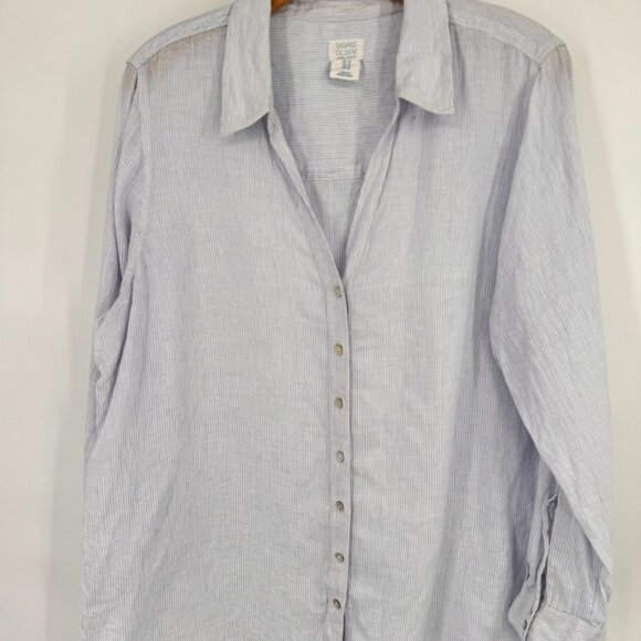 Sigrid Olsen Womens  Shirt 100% Linen Blue Striped Long Sleeve Size 1X plus - Picture 6 of 13